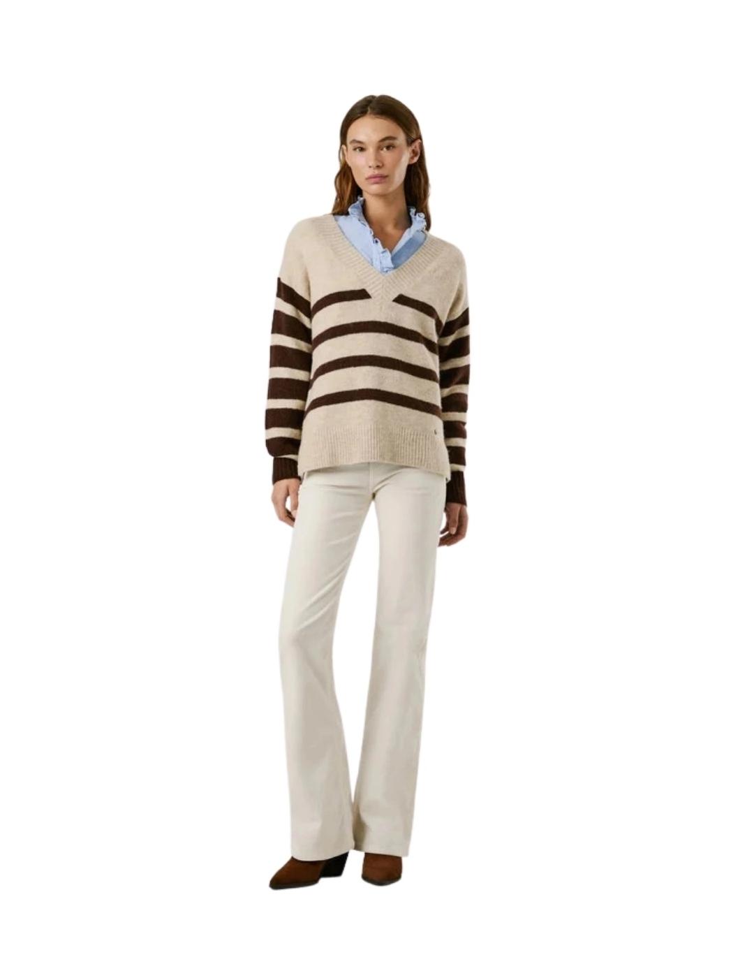 Pepe Jeans Jersey Cecil Rayas beige y negro