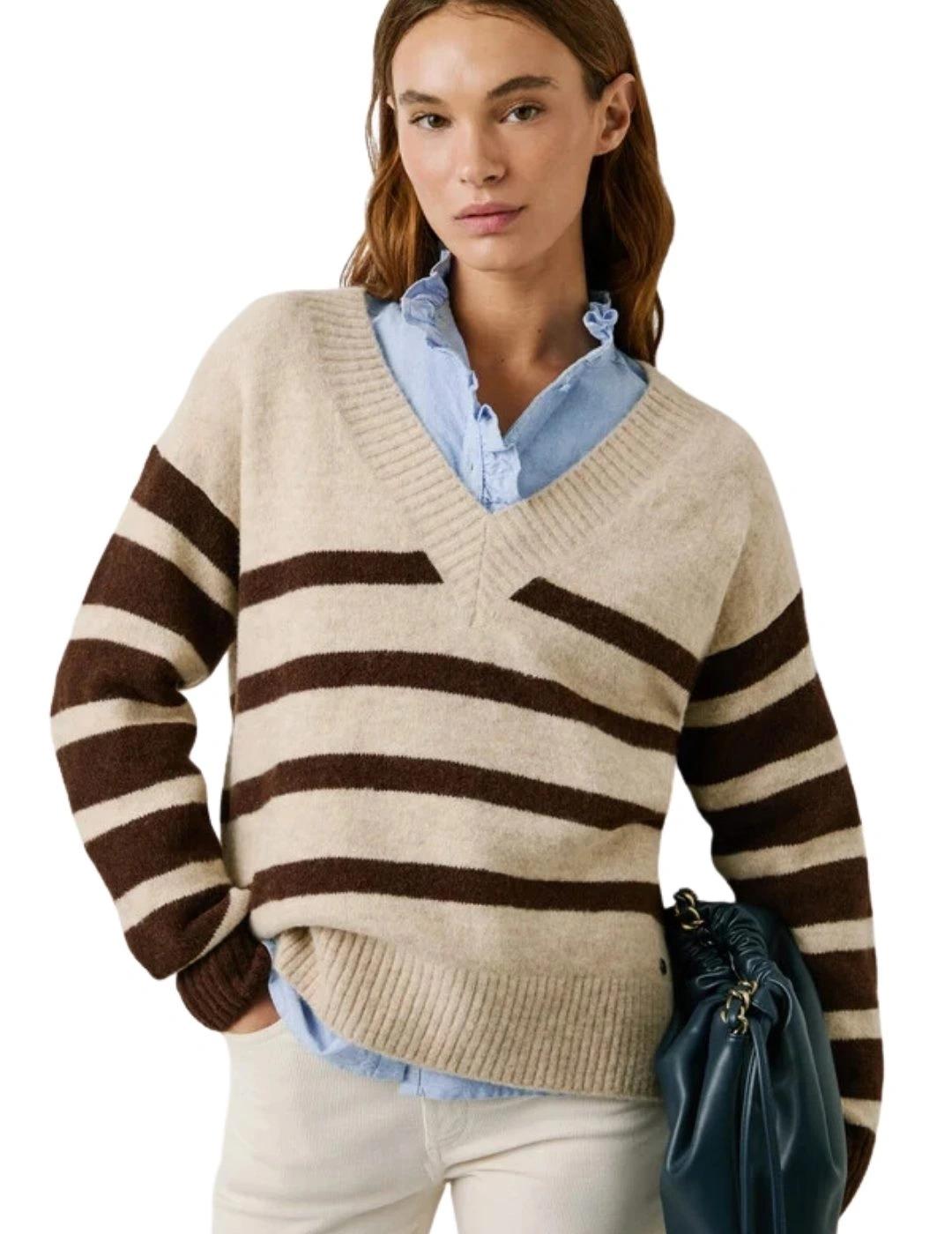 Pepe Jeans Jersey Cecil Rayas beige y negro