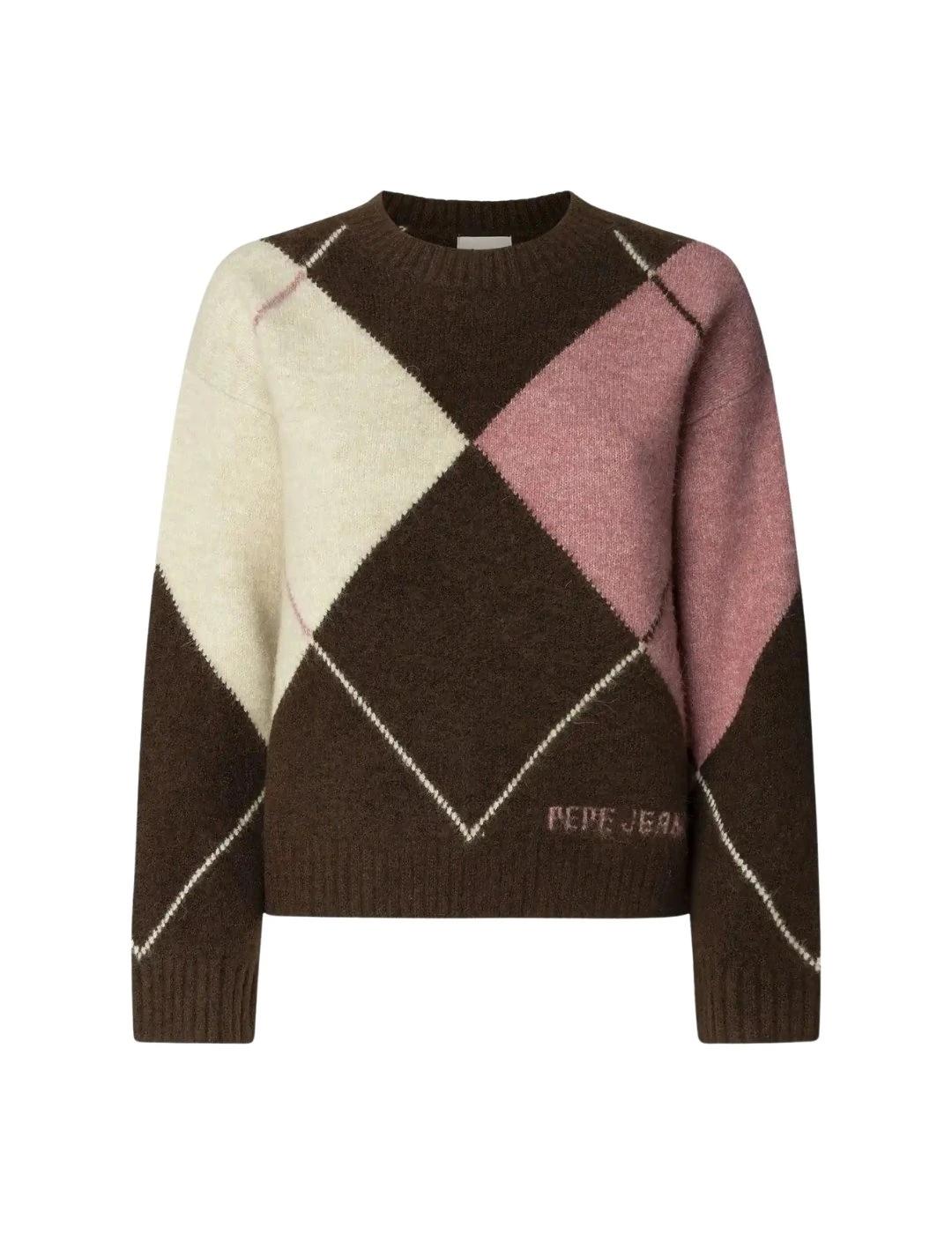 Pepe Jeans Jersey Cecily Marrón, rosa y blanco