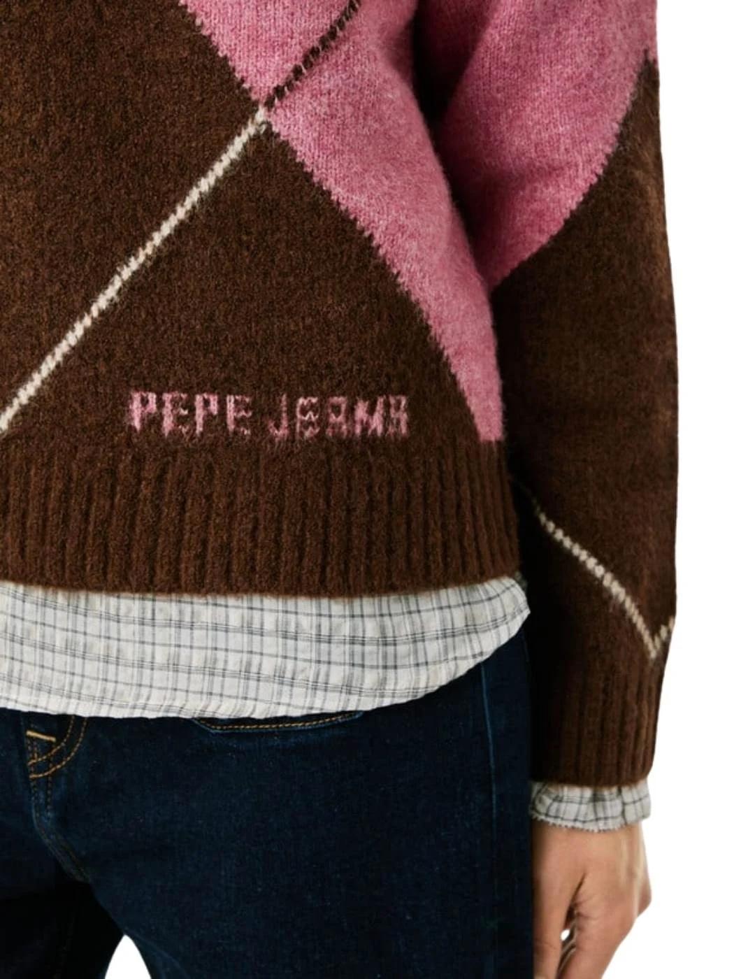Pepe Jeans Jersey Cecily Marrón, rosa y blanco