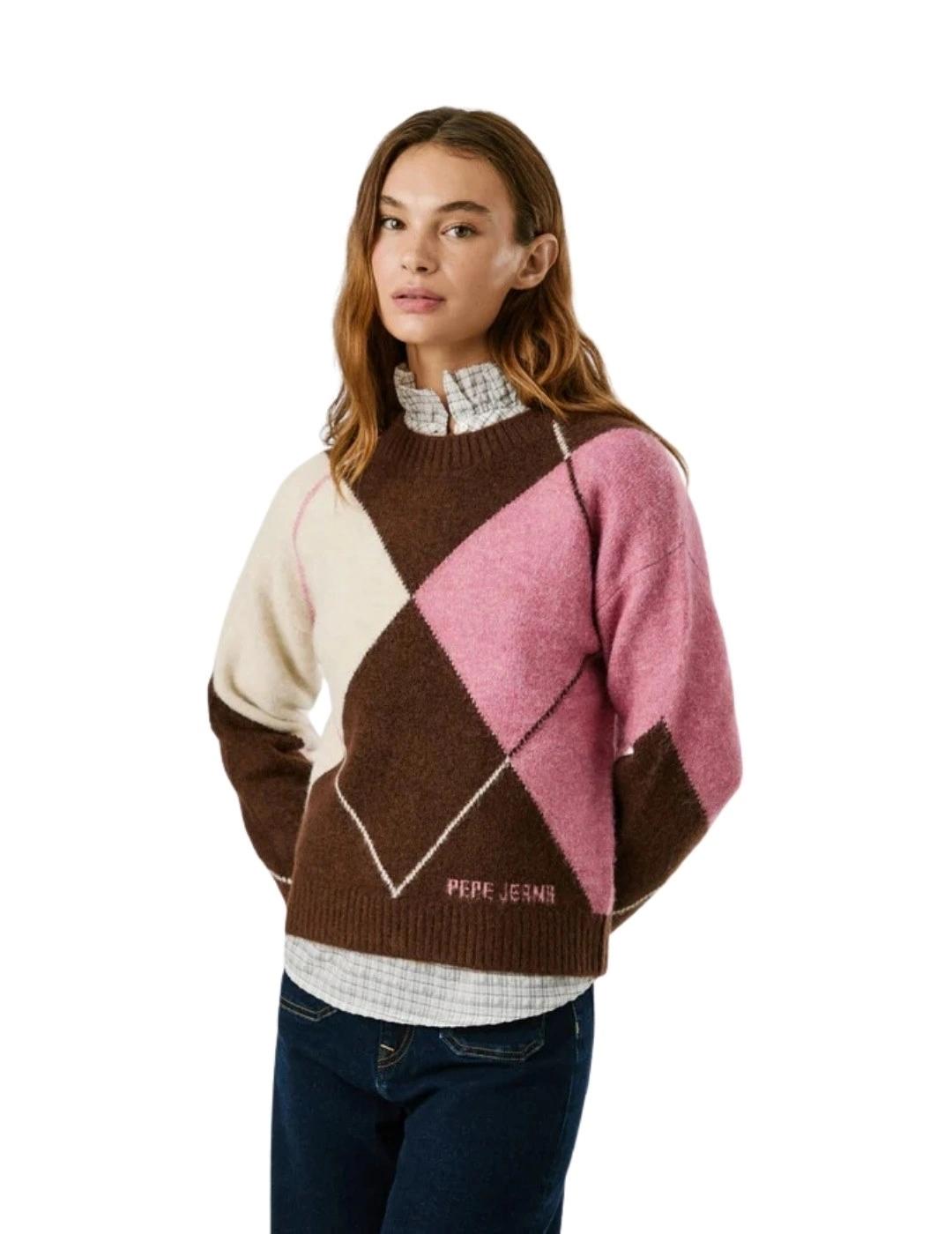 Pepe Jeans Jersey Cecily Marrón, rosa y blanco