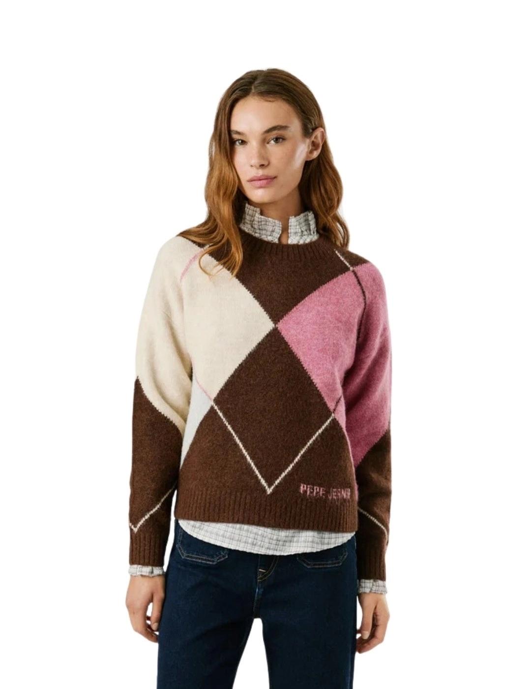 Pepe Jeans Jersey Cecily Marrón, rosa y blanco