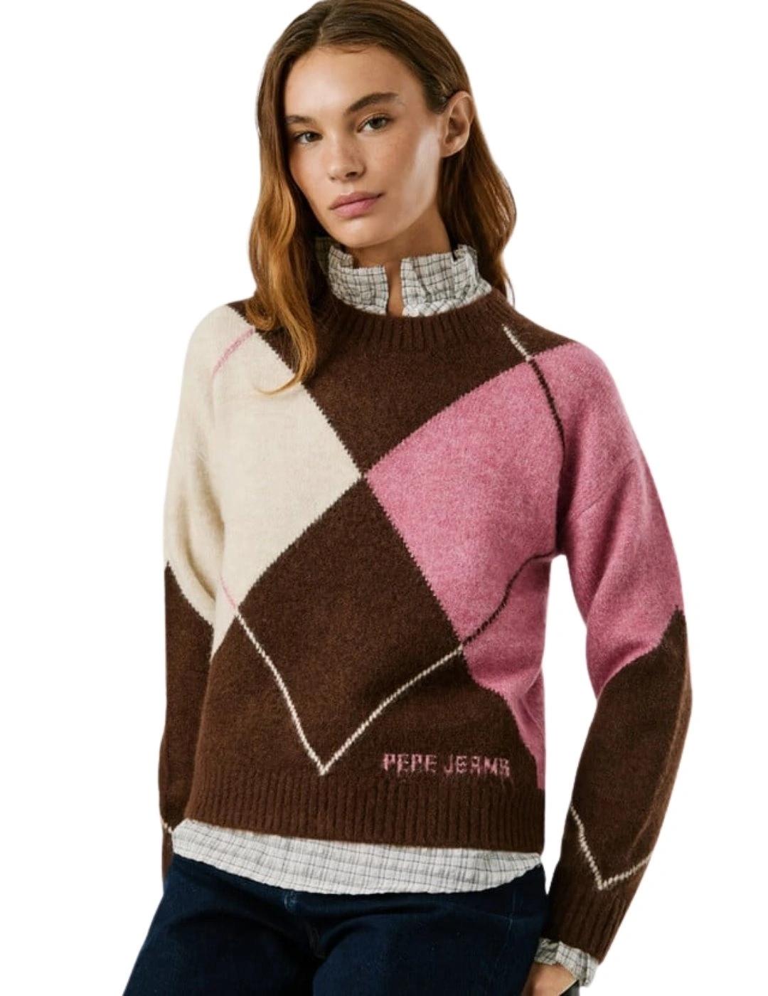 Pepe Jeans Jersey Cecily Marrón, rosa y blanco