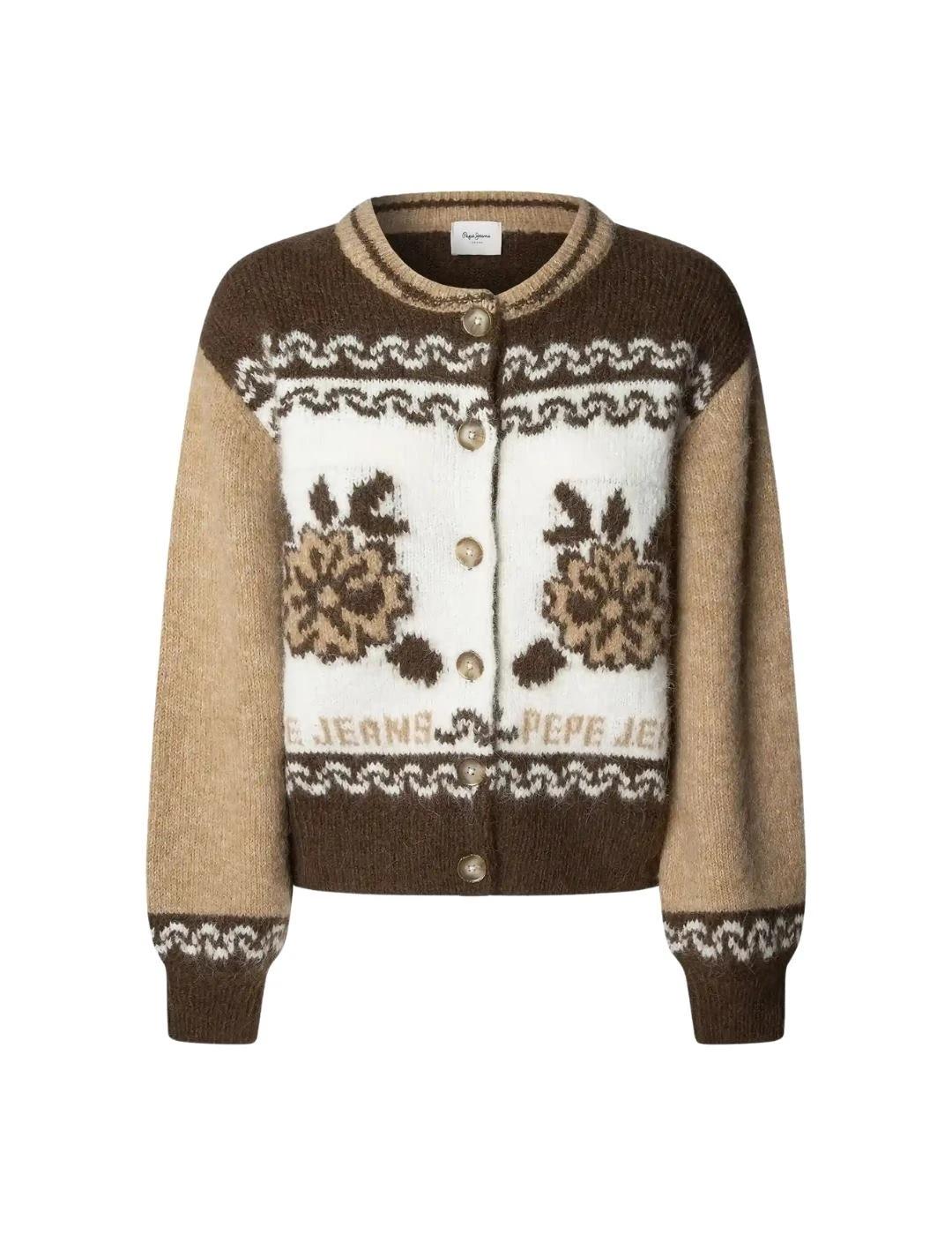 Pepe Jeans Cárdigan Centa Oyster Beige estampado