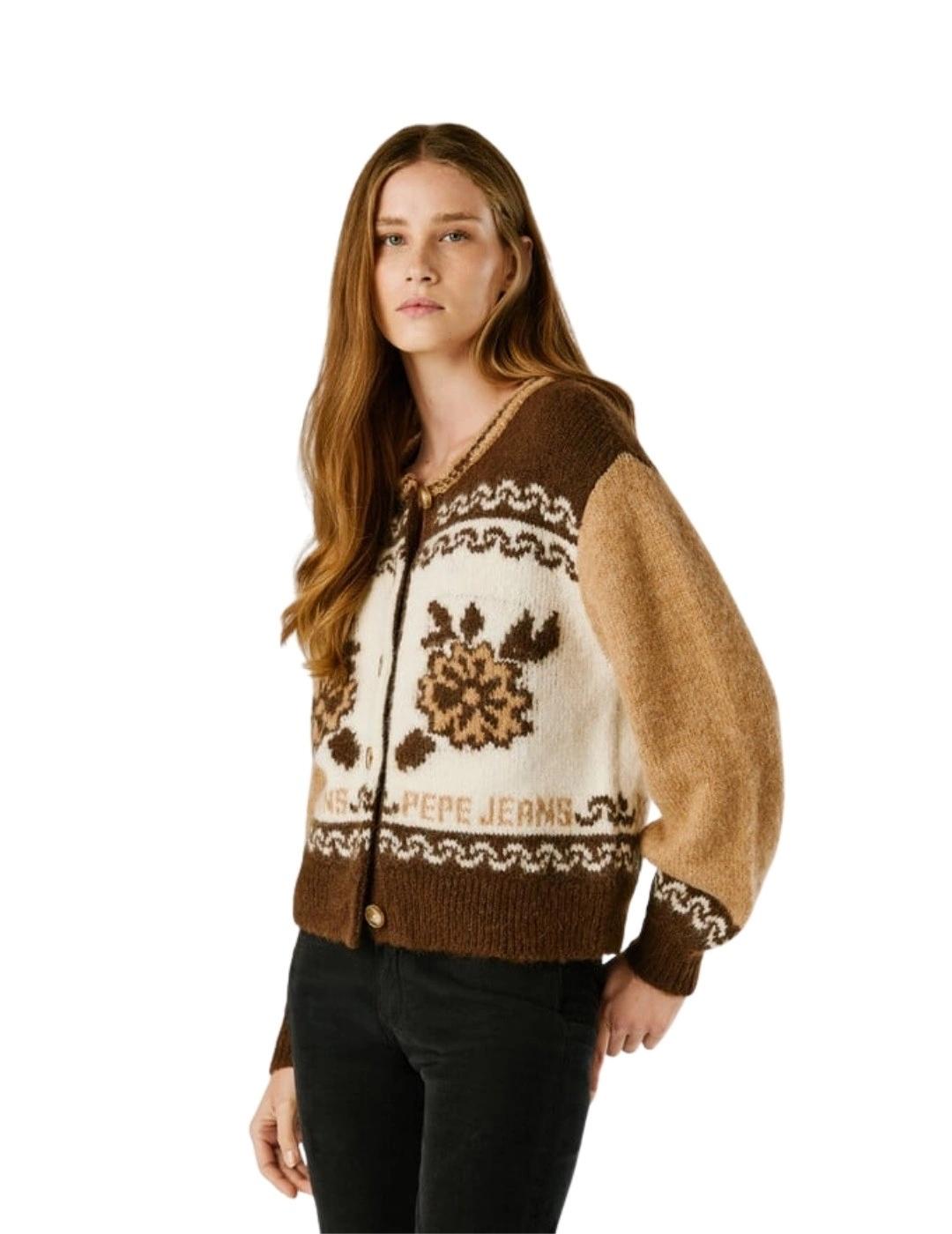 Pepe Jeans Cárdigan Centa Oyster Beige estampado