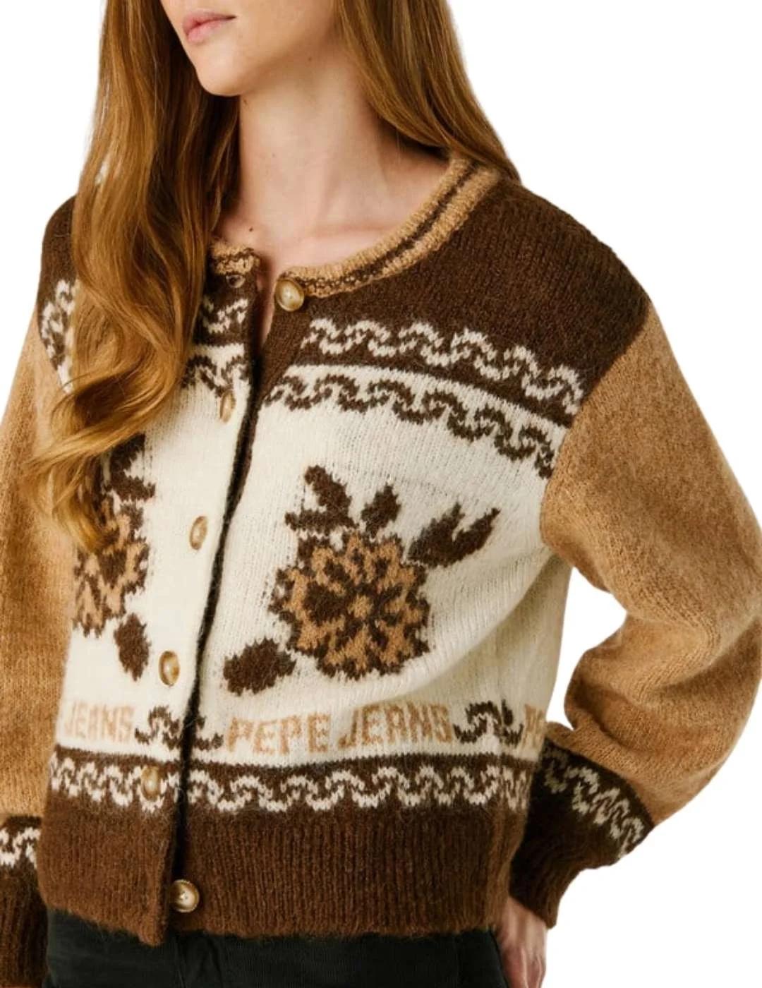 Pepe Jeans Cárdigan Centa Oyster Beige estampado