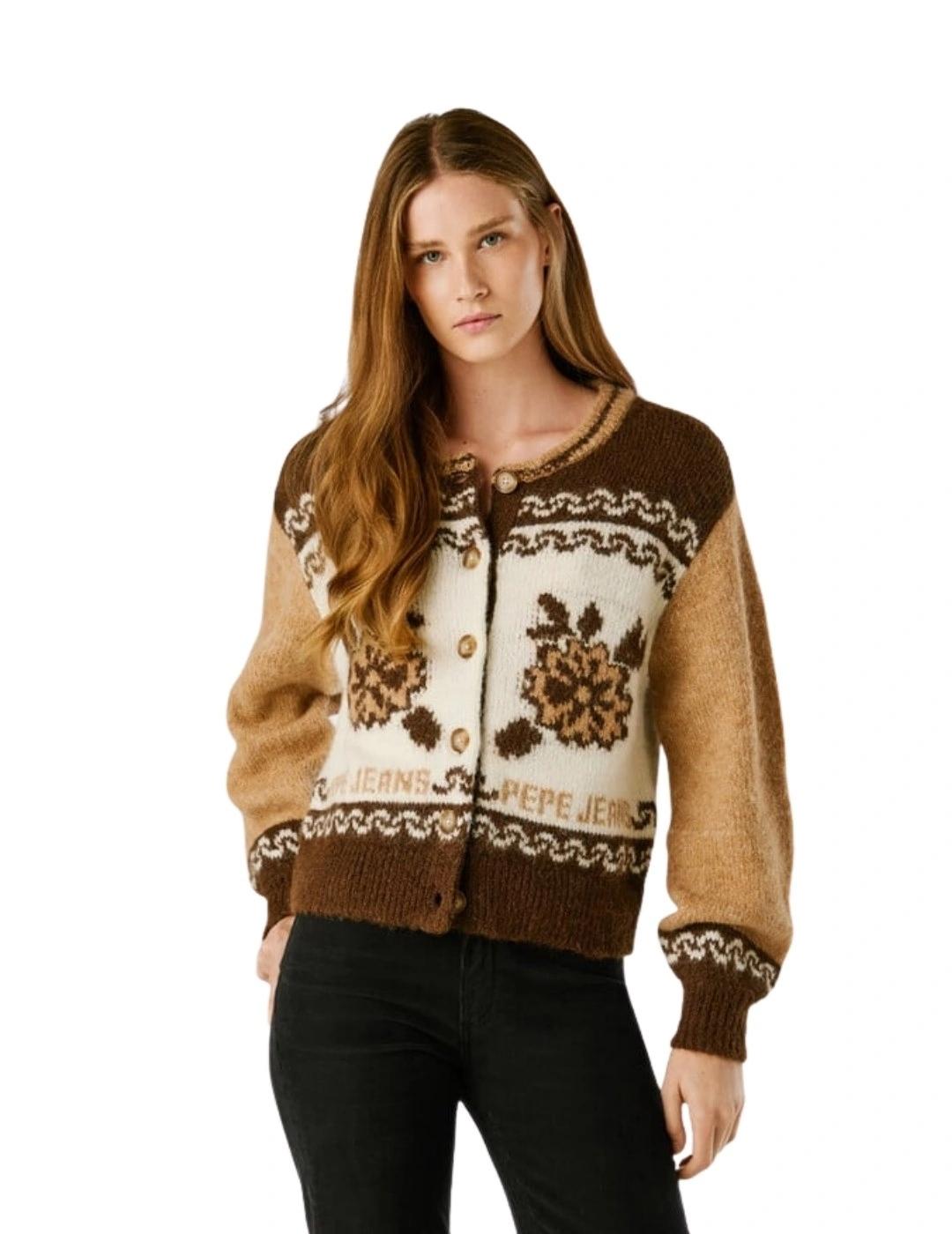 Pepe Jeans Cárdigan Centa Oyster Beige estampado