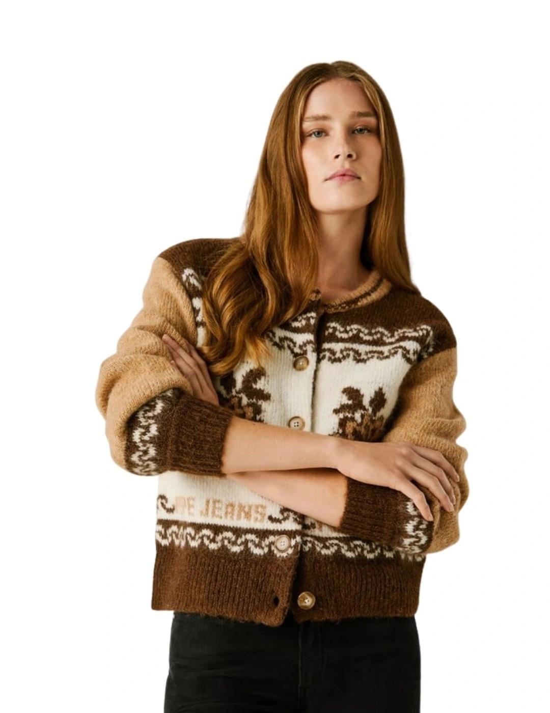 Pepe Jeans Cárdigan Centa Oyster Beige estampado