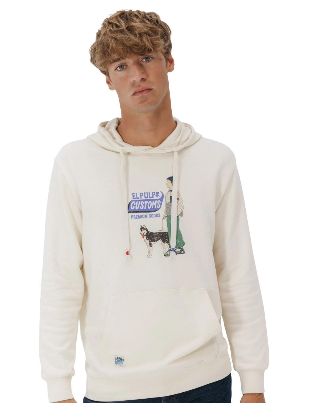 El Pulpo Sudadera Capucha Customs Blanco Roto