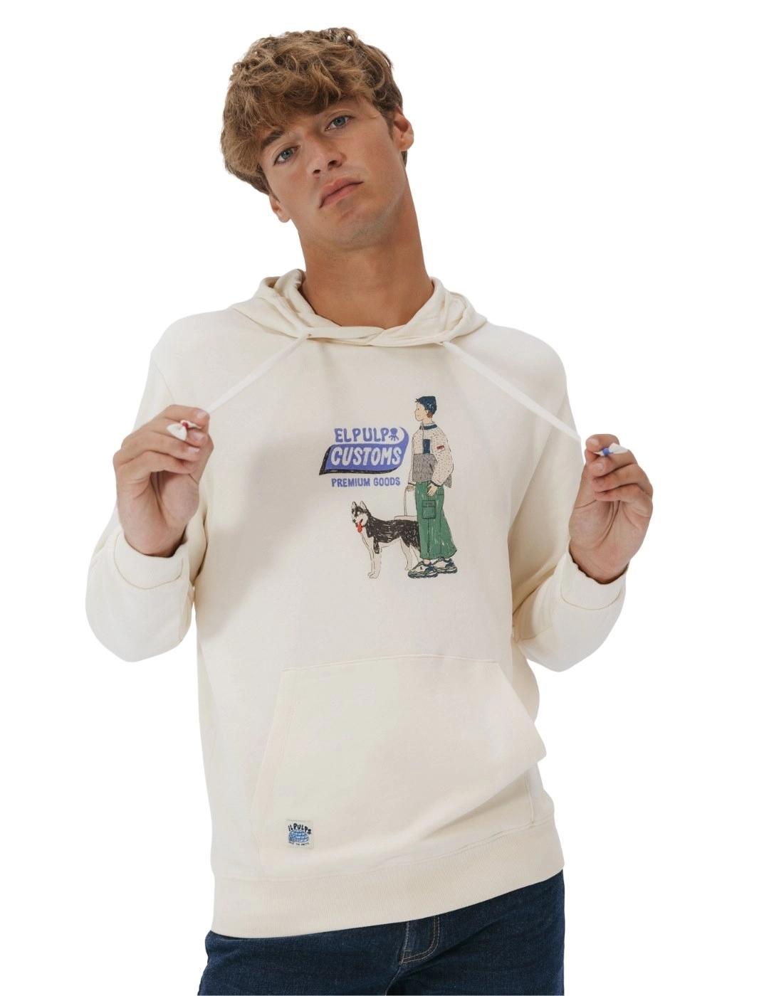 El Pulpo Sudadera Capucha Customs Blanco Roto