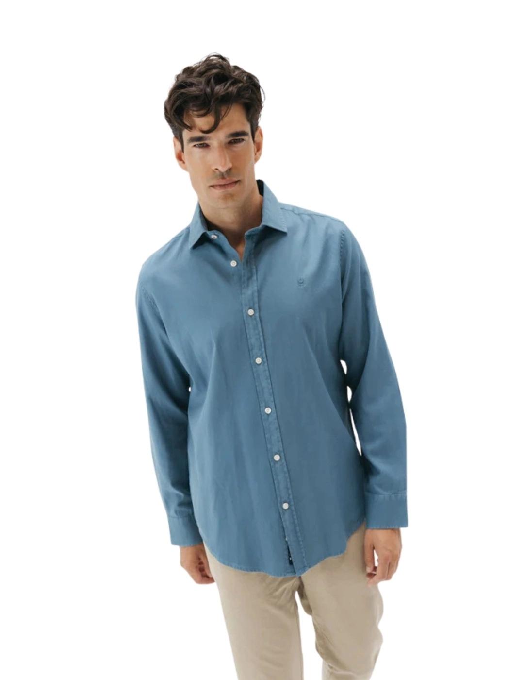 El Pulpo Camisa Casual Estructura Garment Dyed Azul