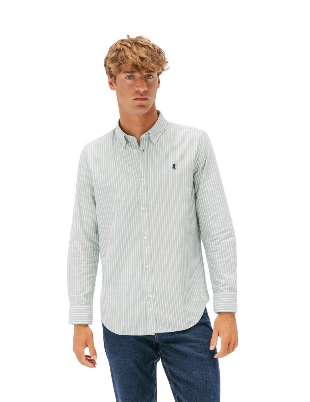 El Pulpo Camisa Casual Oxford Raya Ancha Verde