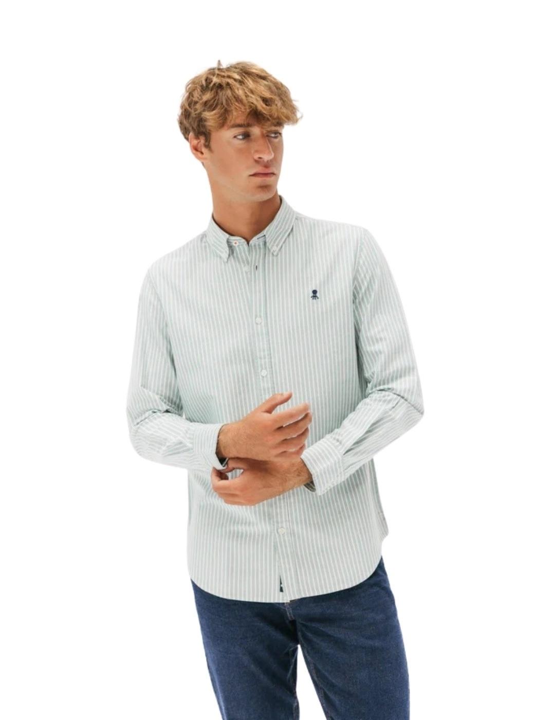 El Pulpo Camisa Casual Oxford Raya Ancha Verde