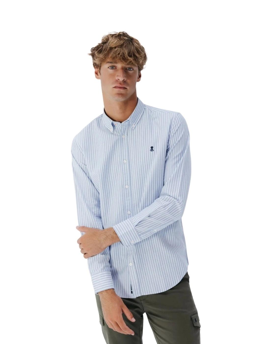 El Pulpo Camisa Casual Oxford Raya Ancha Azul