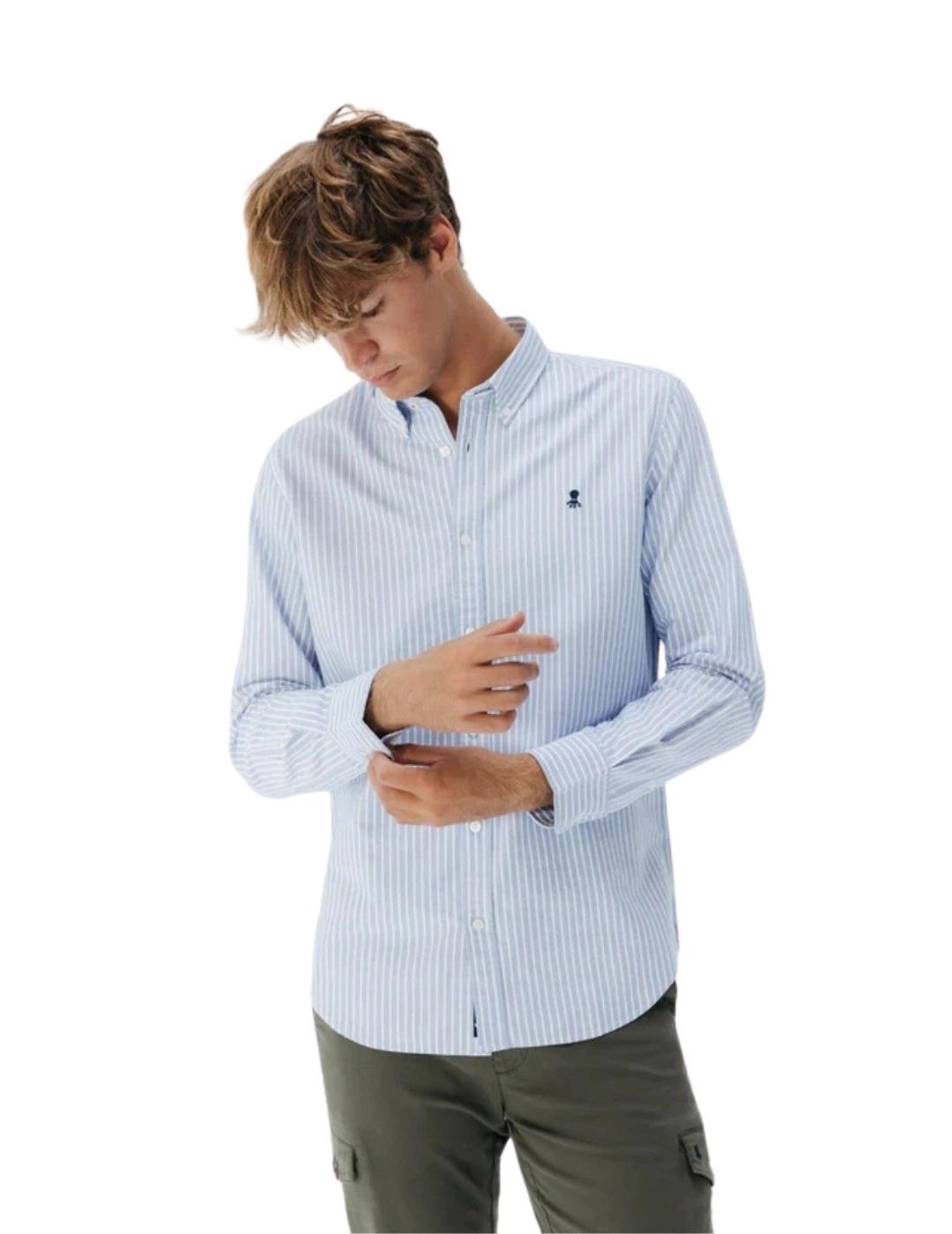 El Pulpo Camisa Casual Oxford Raya Ancha Azul