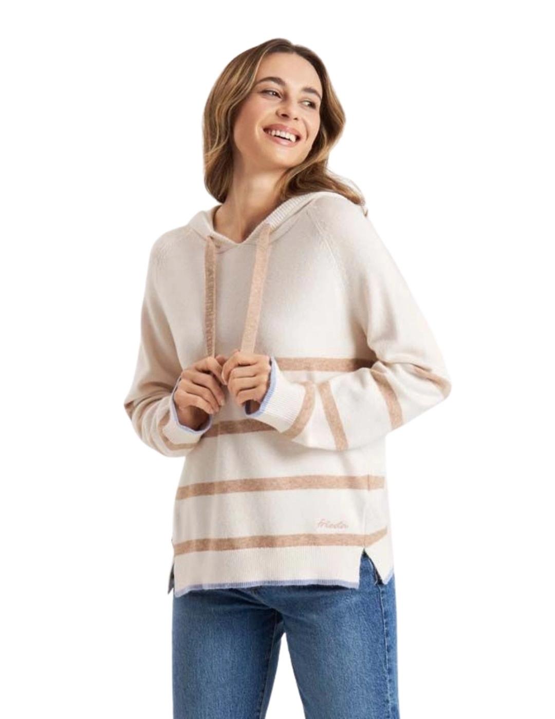 Frieda Sudadera de punto Desert Beige rayas