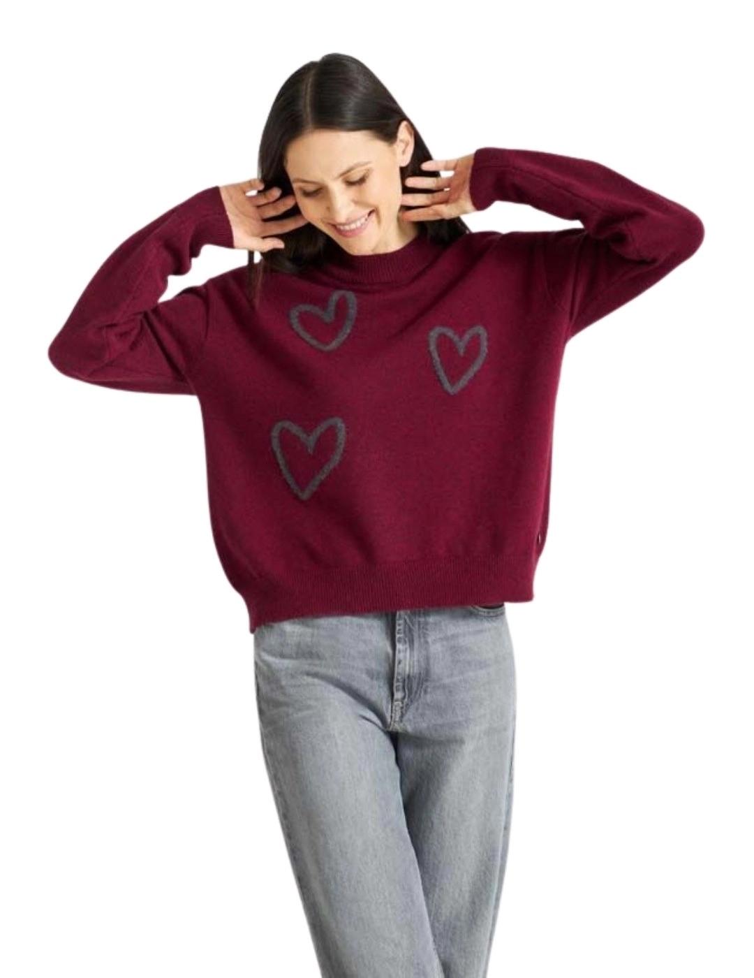 Frieda Jersey Granate corazones