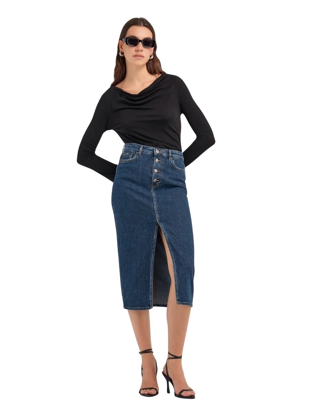 Gas Falda vaquera midi de mujer Stone Wash Dar