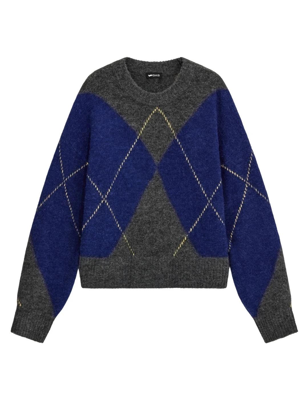 Gas Jersey de rombos Azul y gris para mujer