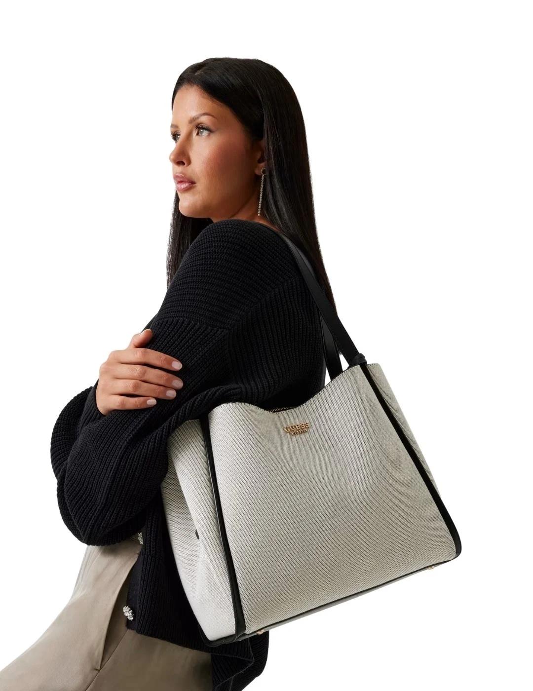 Guess Bolso al hombro Nicolette de lienzo Negro