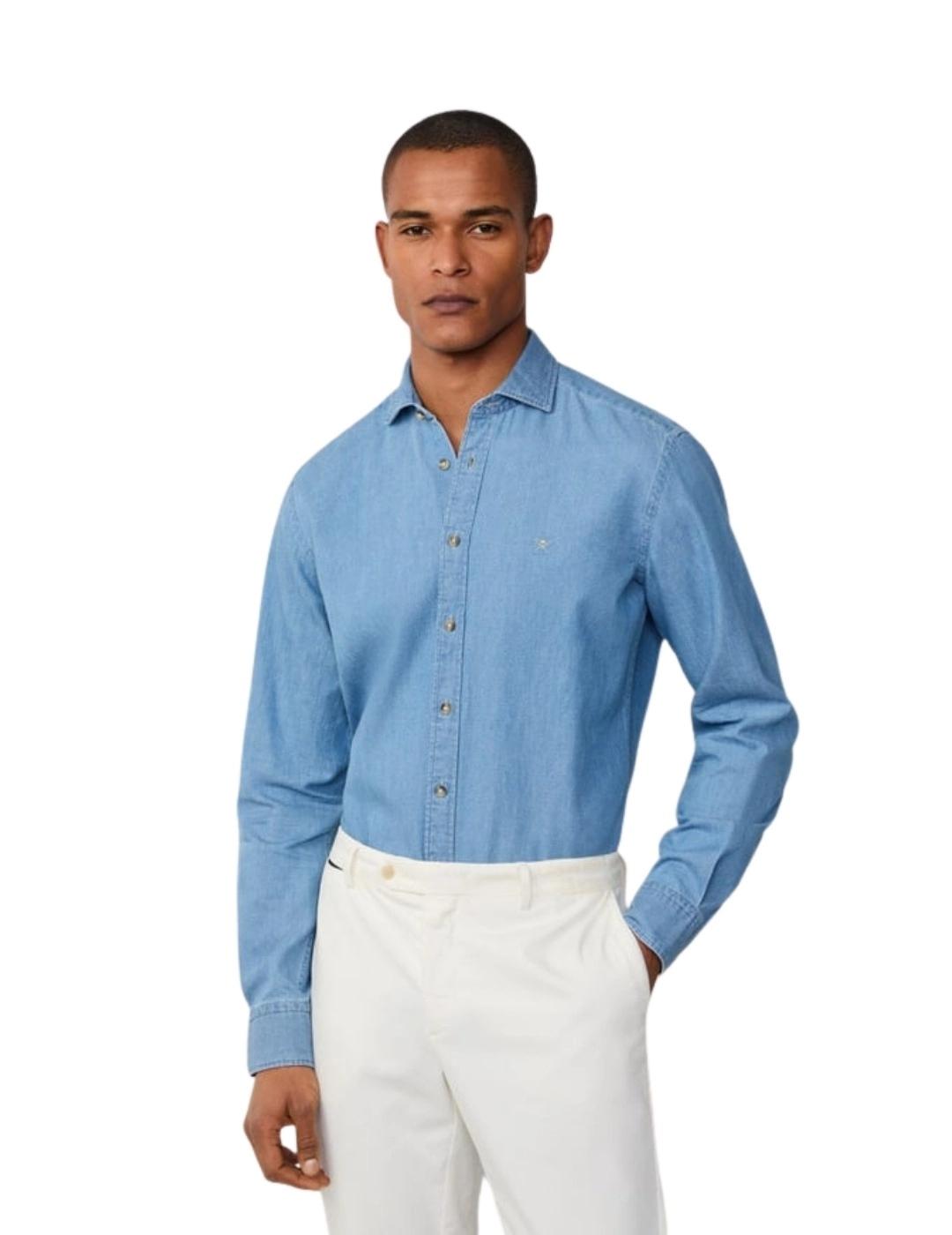 Hackett Camisa Dobby Light Denim Azul índigo