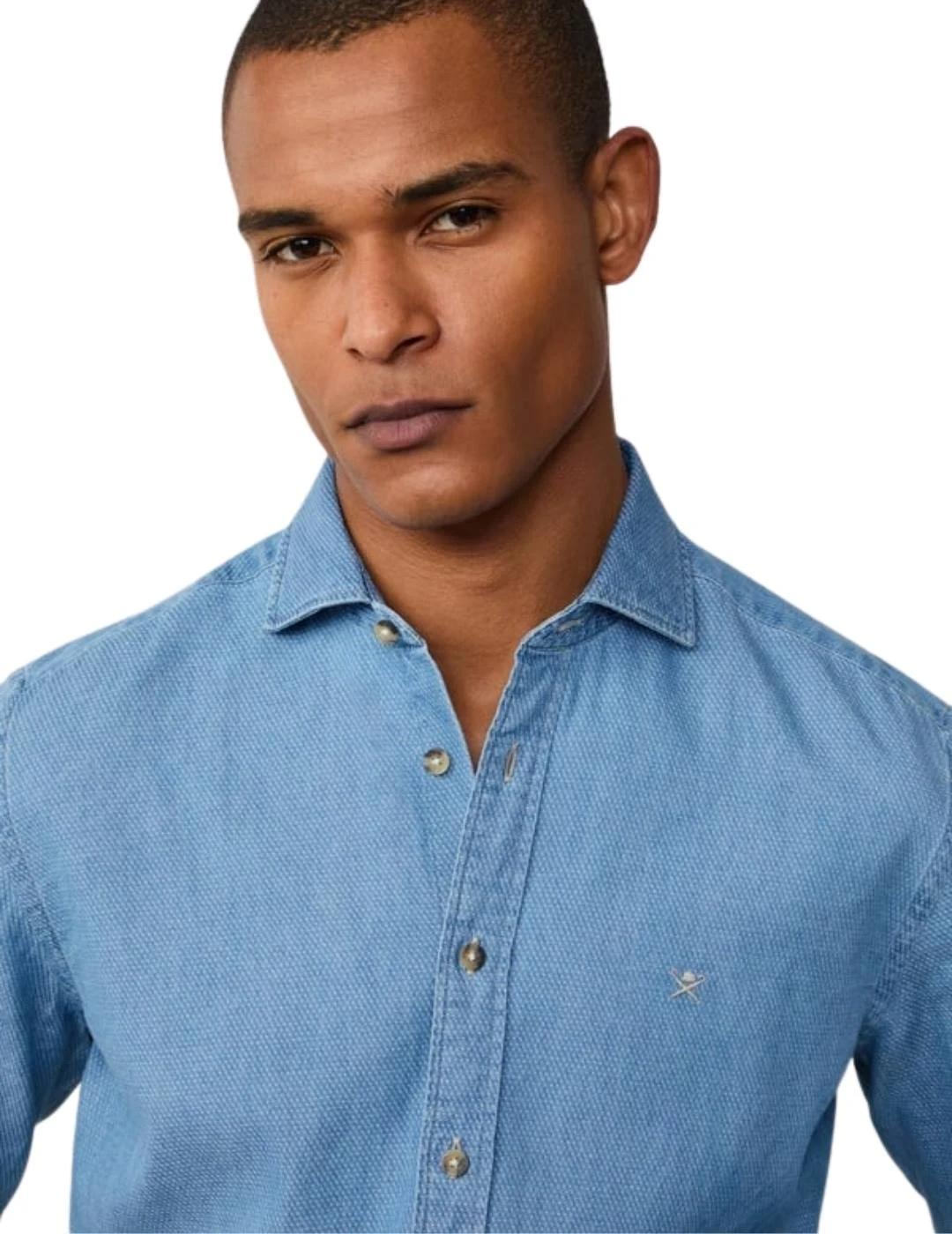 Hackett Camisa Dobby Light Denim Azul índigo