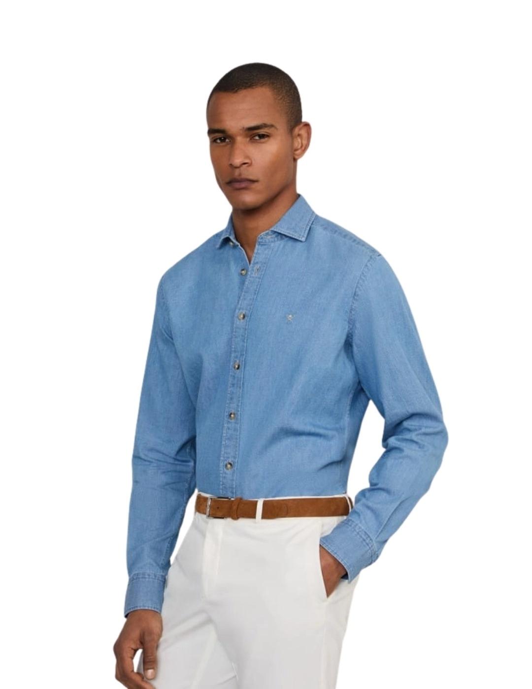 Hackett Camisa Dobby Light Denim Azul índigo