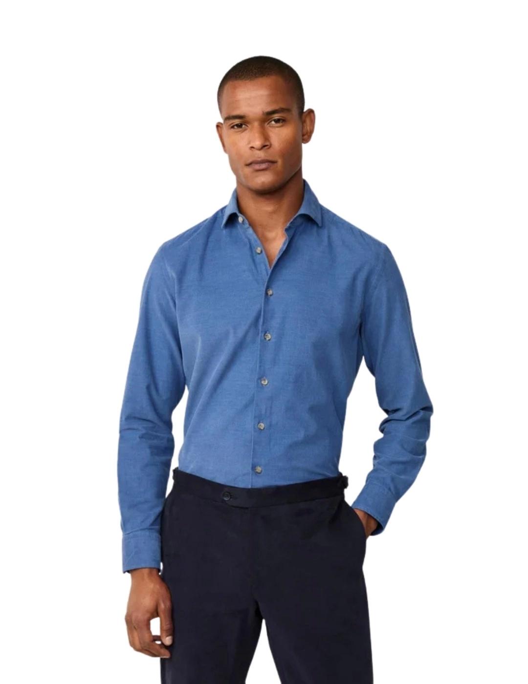 Hackett Camisa de pana canalé fit tailored Azul