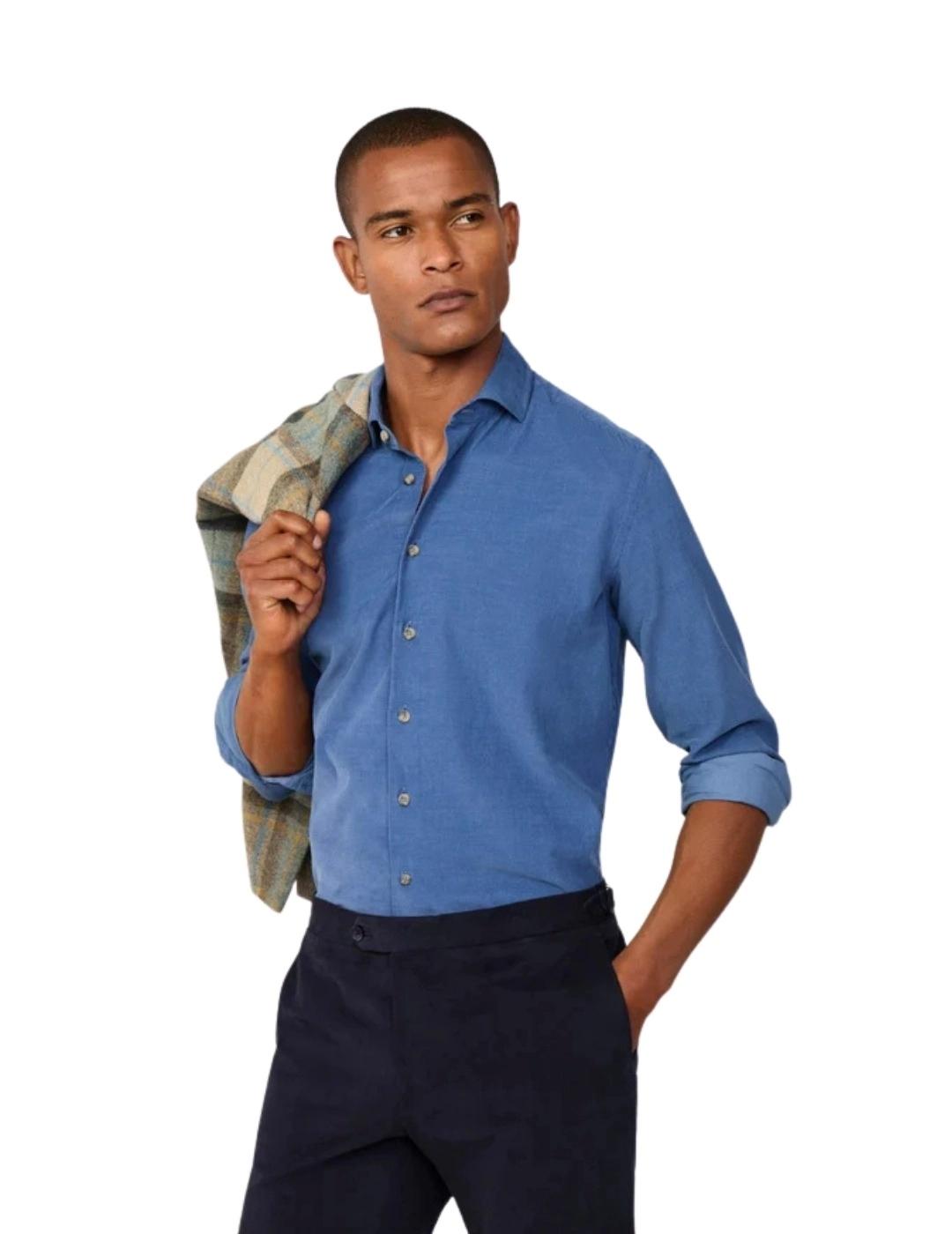 Hackett Camisa de pana canalé fit tailored Azul