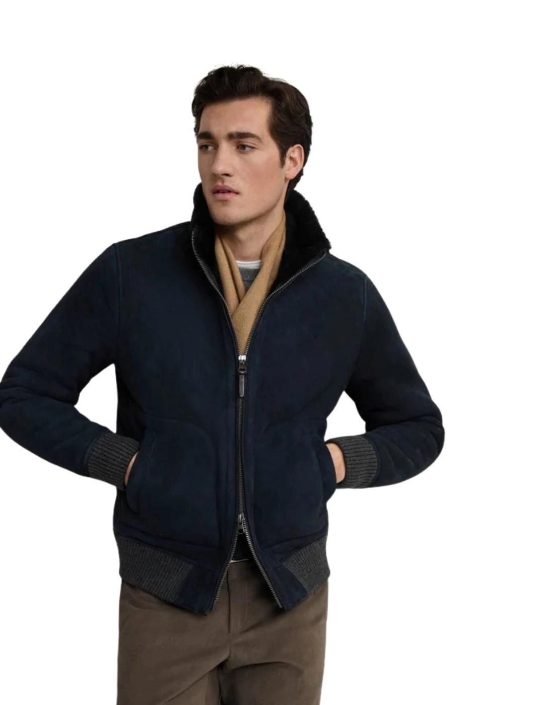 Hackett Cazadora Bomber Azul de piel de oveja