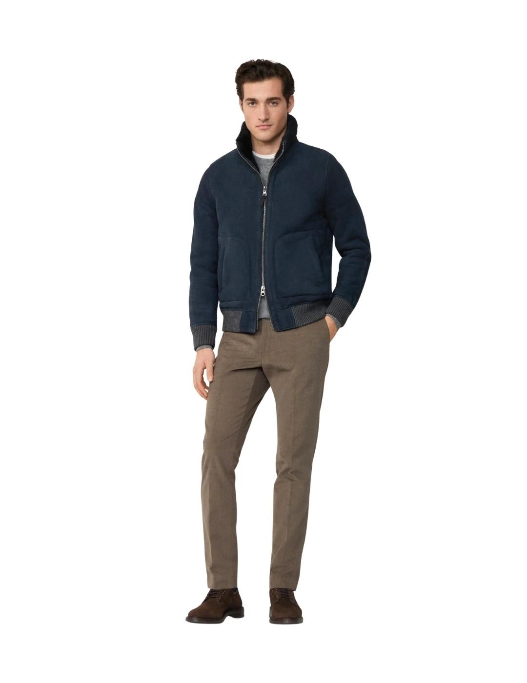 Hackett Cazadora Bomber Azul de piel de oveja