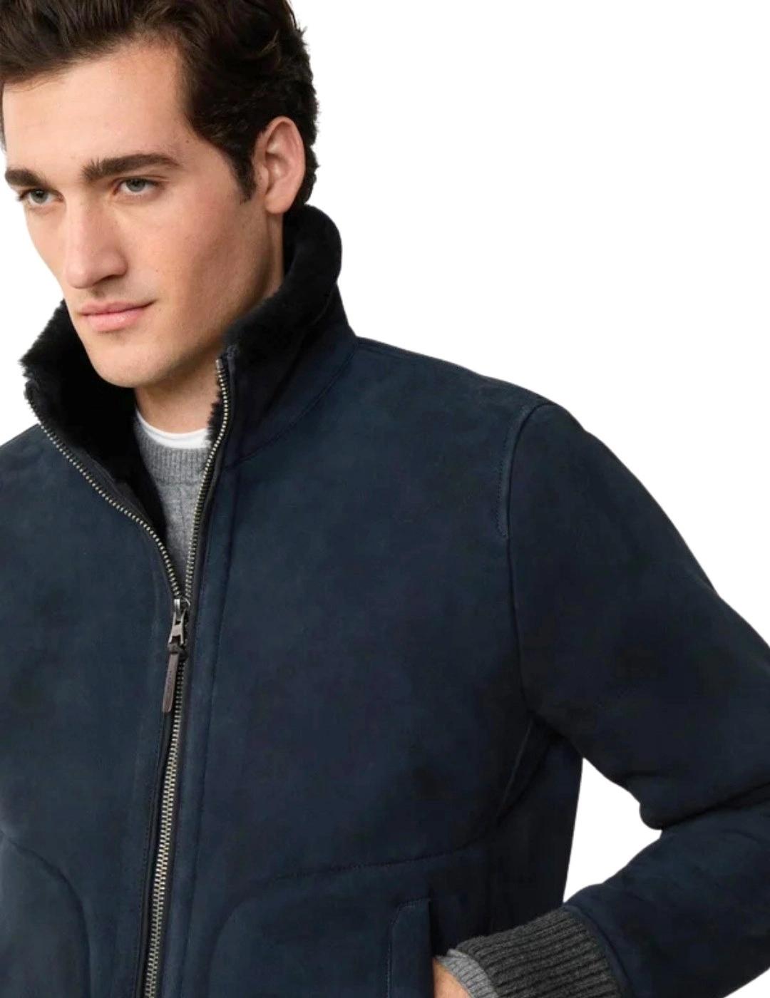 Hackett Cazadora Bomber Azul de piel de oveja