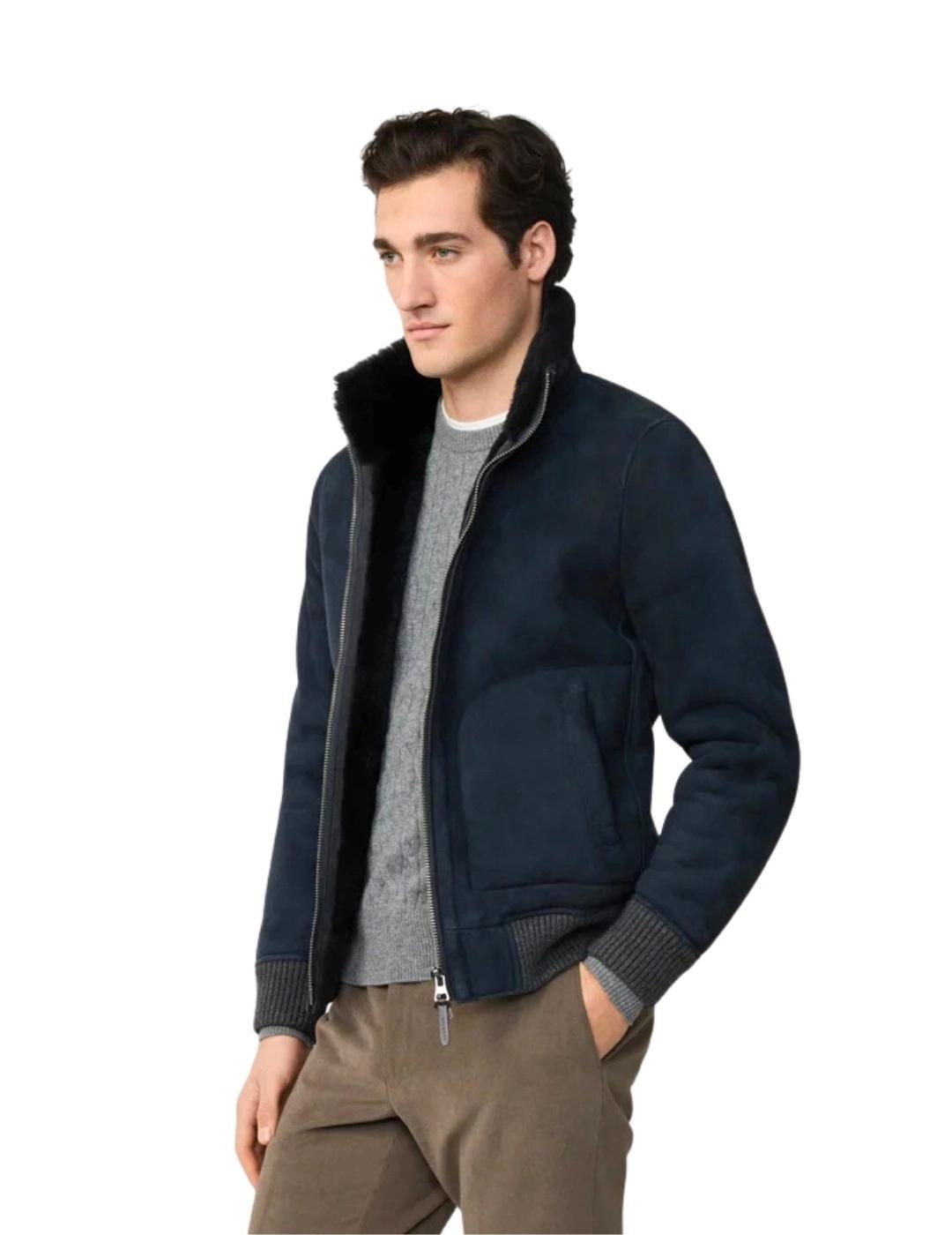 Hackett Cazadora Bomber Azul de piel de oveja