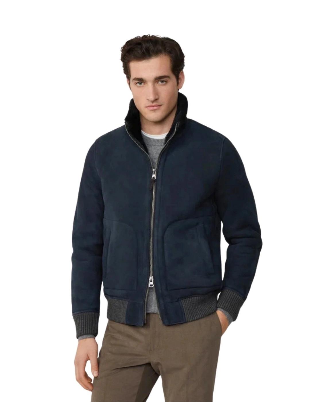 Hackett Cazadora Bomber Azul de piel de oveja