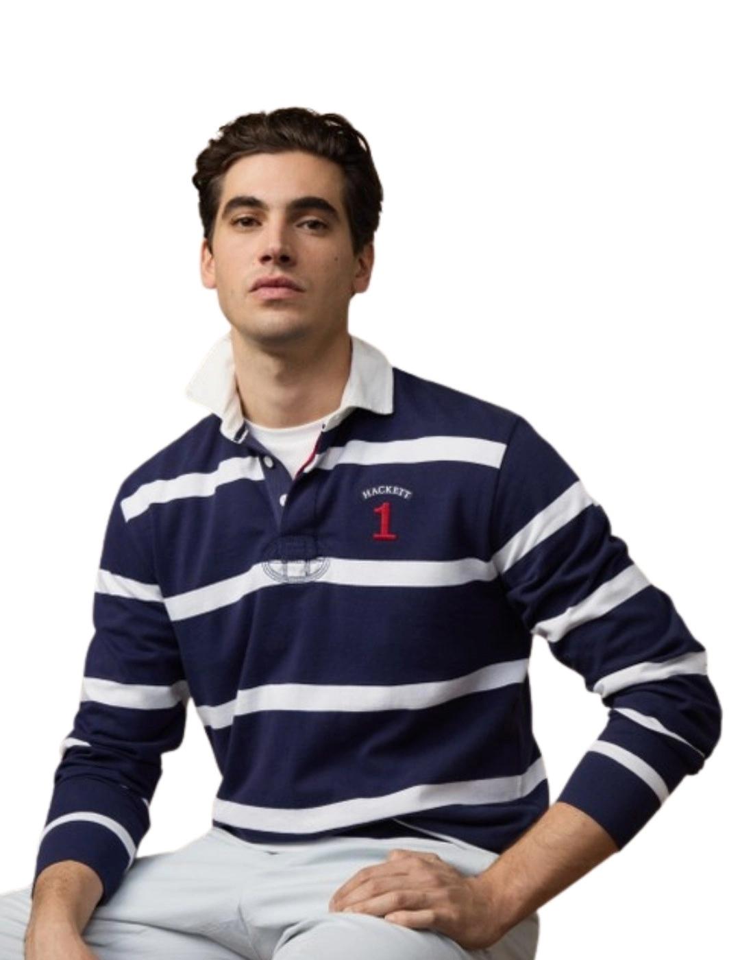 Hackett Polo Rayas Azul marino y blanco Heritage
