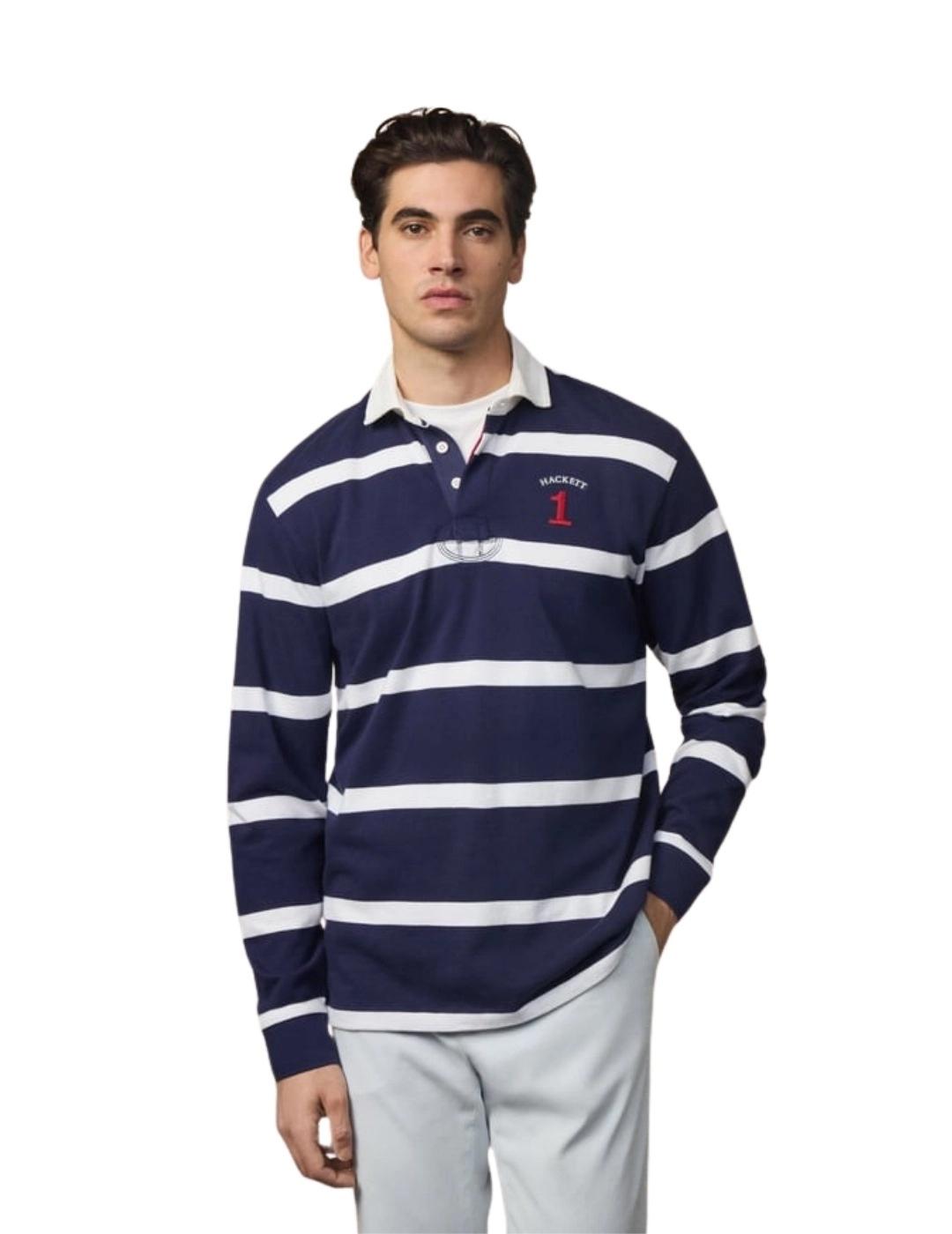 Hackett Polo Rayas Azul marino y blanco Heritage