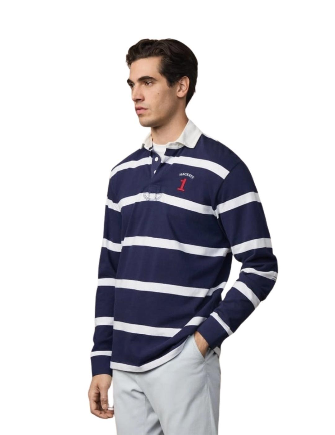 Hackett Polo Rayas Azul marino y blanco Heritage
