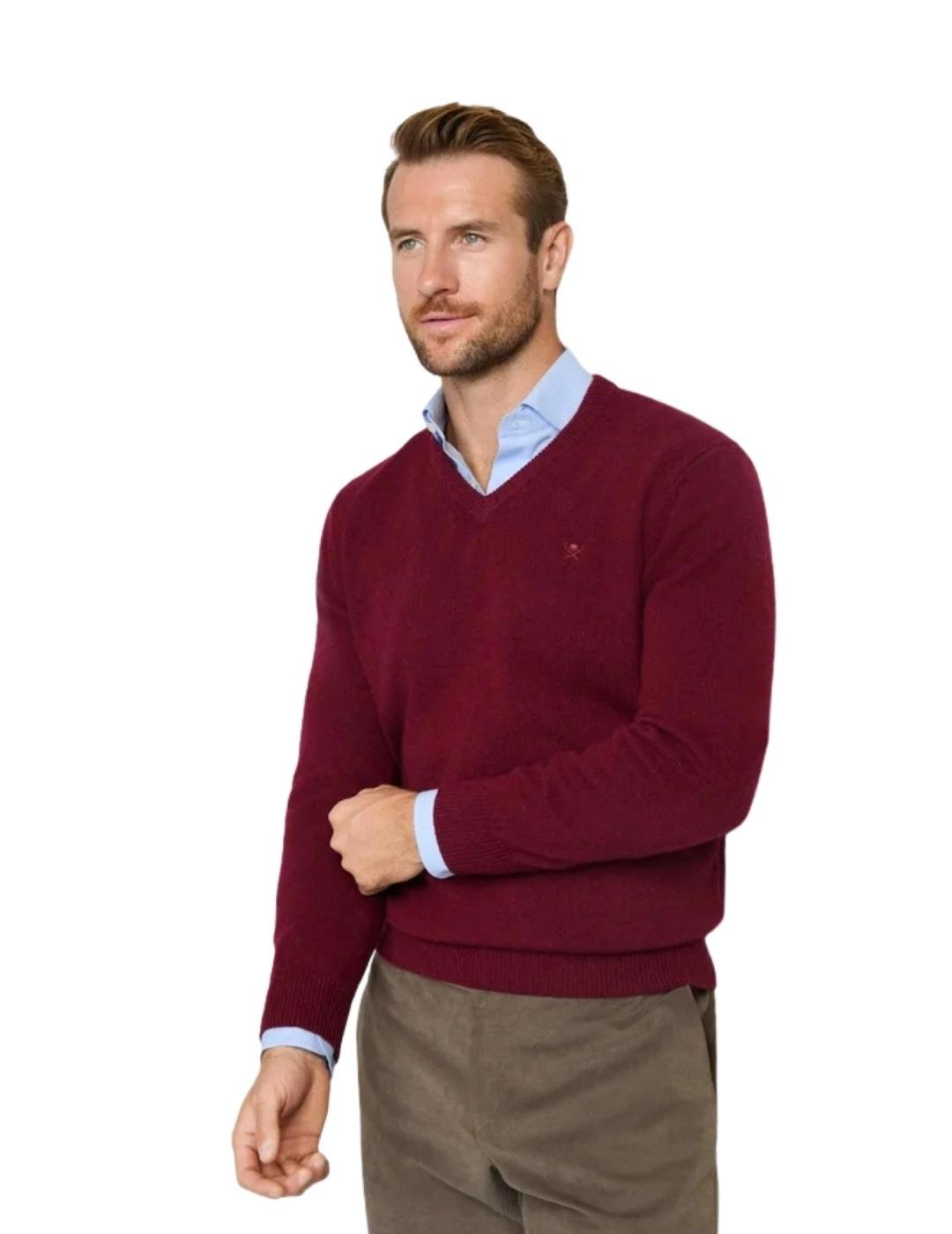Hackett Jersey de lana cuello pico Granate
