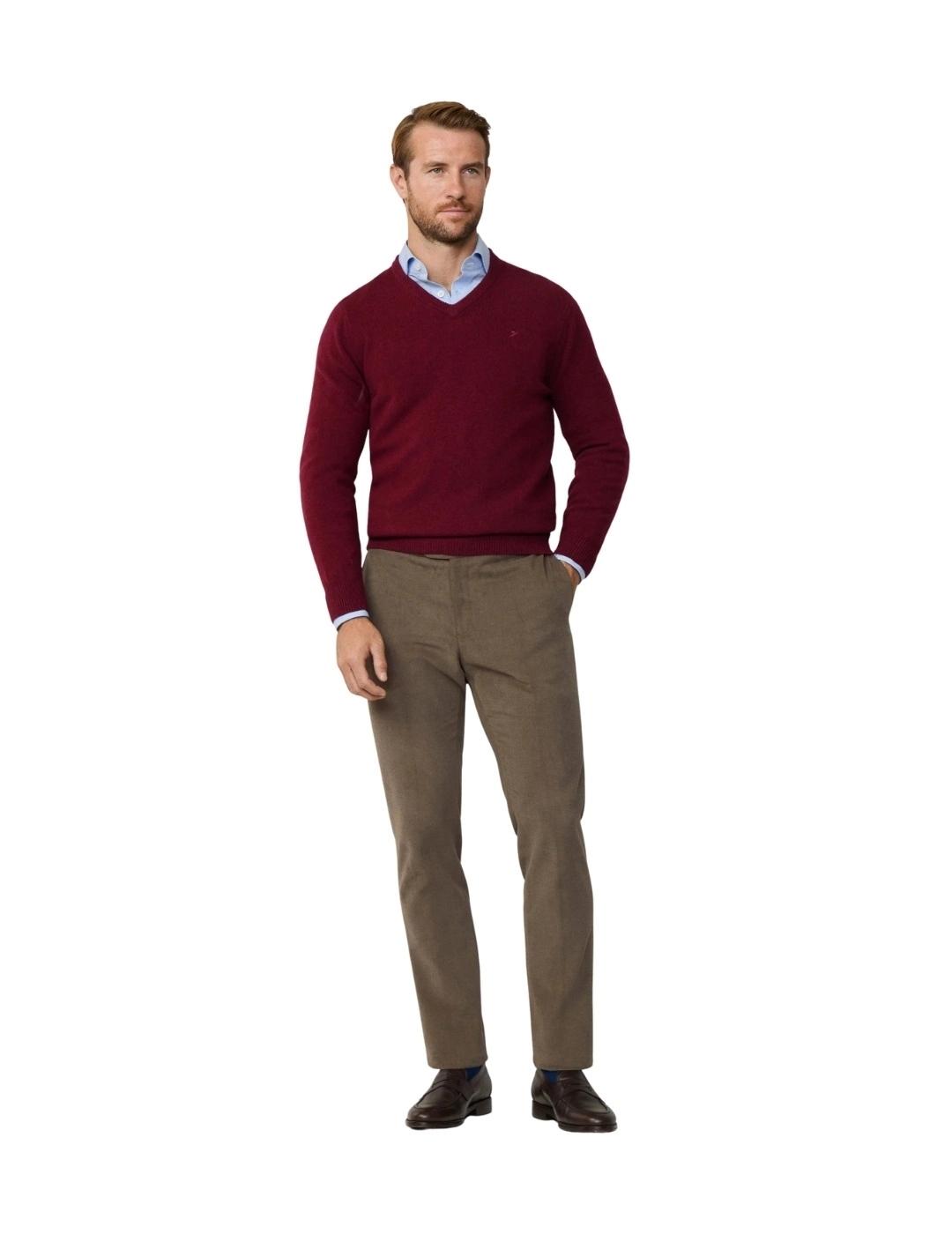 Hackett Jersey de lana cuello pico Granate