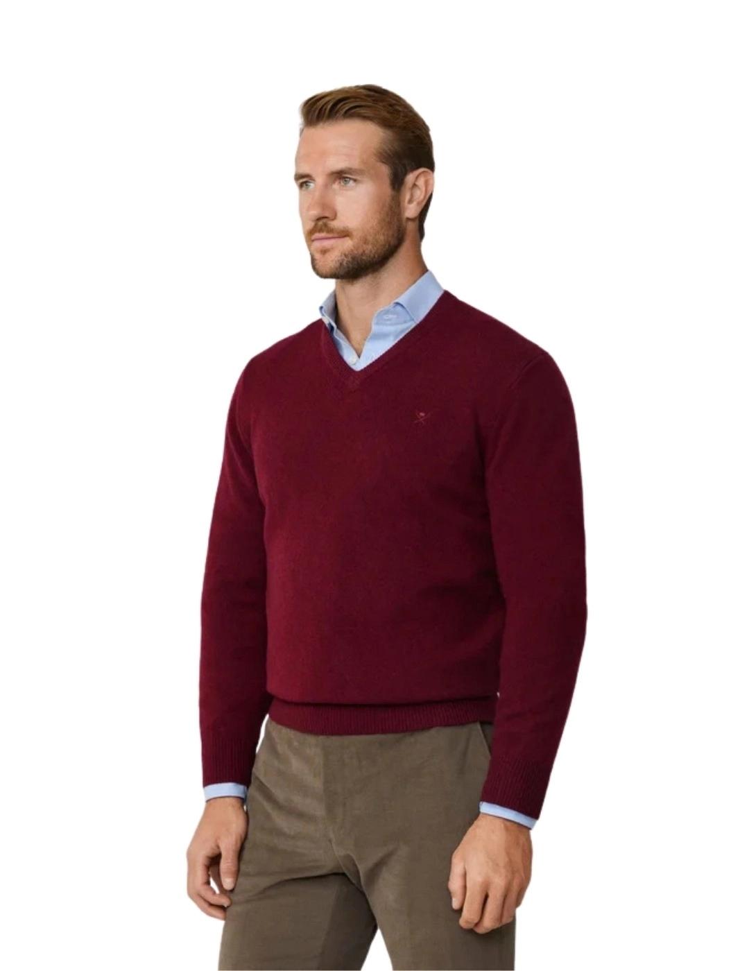 Hackett Jersey de lana cuello pico Granate