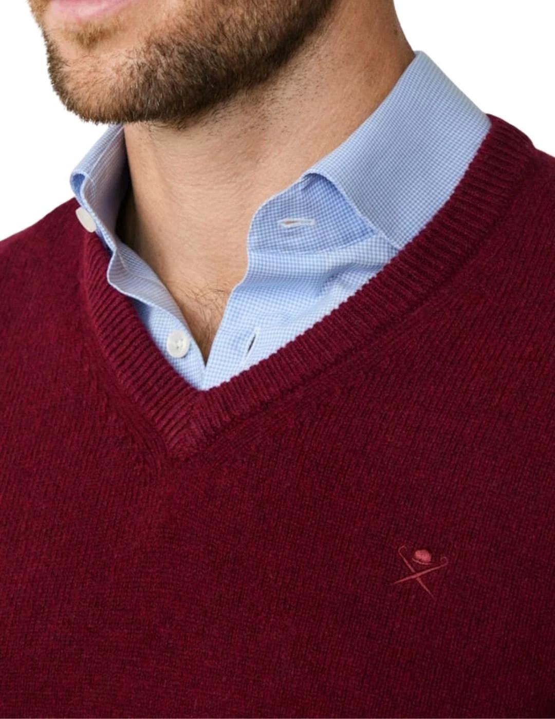 Hackett Jersey de lana cuello pico Granate