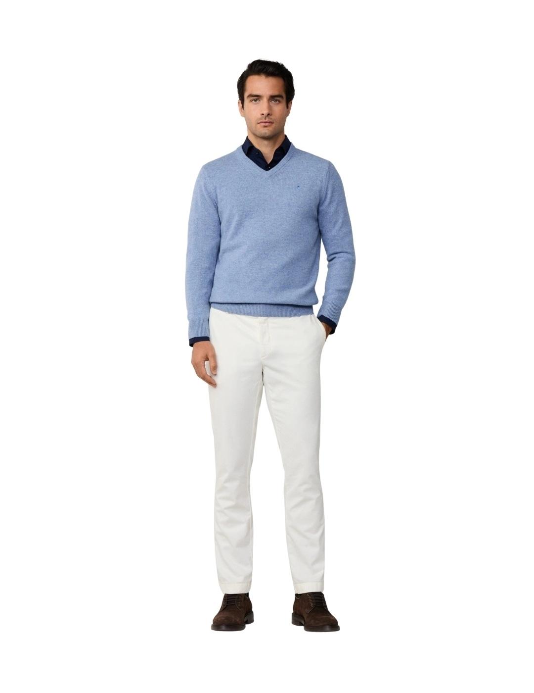 Hackett Jersey de lana cuello pico Azul claro
