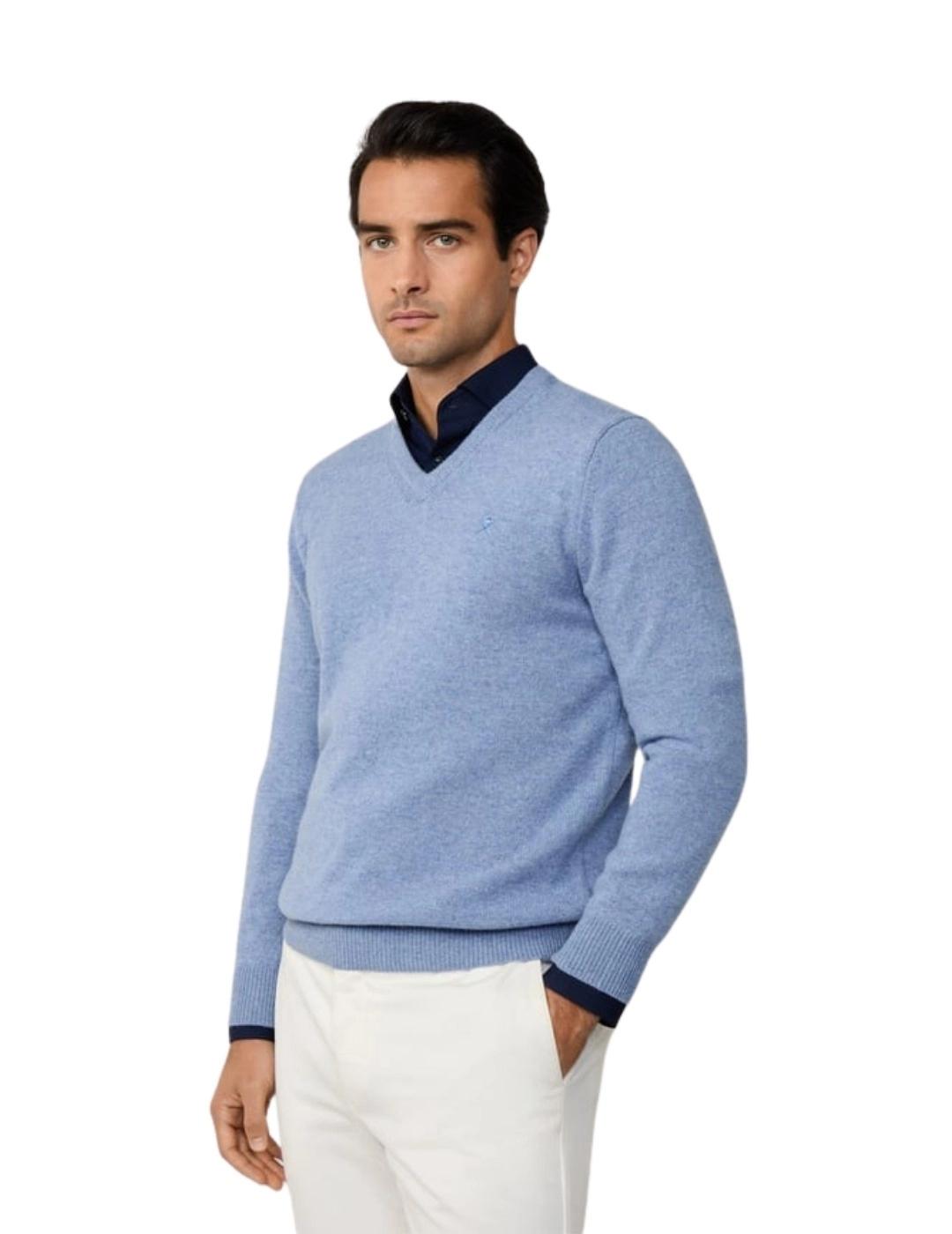 Hackett Jersey de lana cuello pico Azul claro