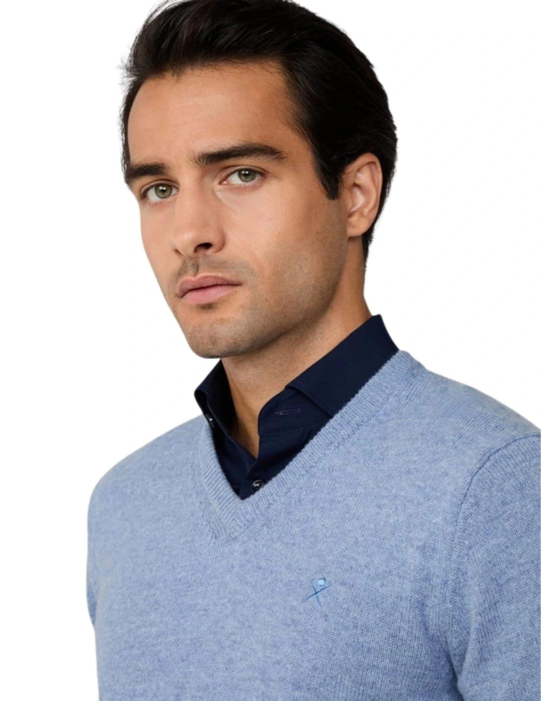 Hackett Jersey de lana cuello pico Azul claro