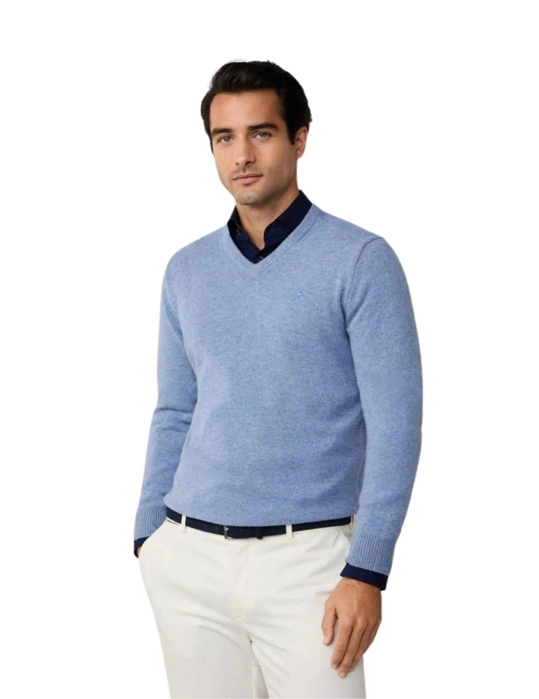 Hackett Jersey de lana cuello pico Azul claro