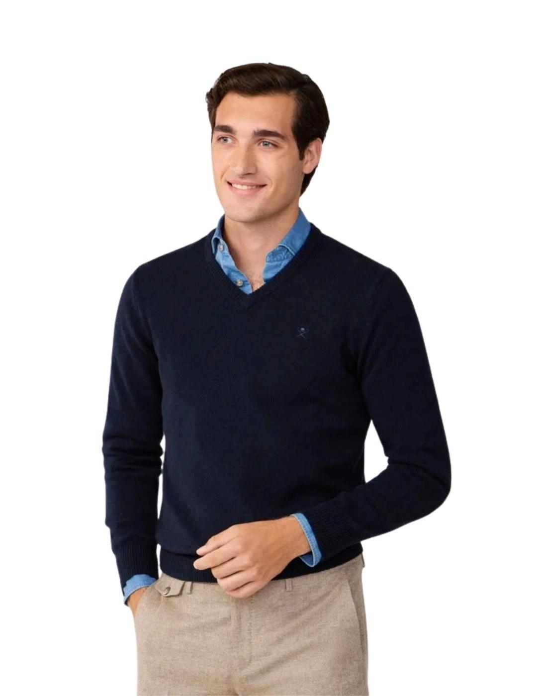 Hackett Jersey de lana cuello pico Camel