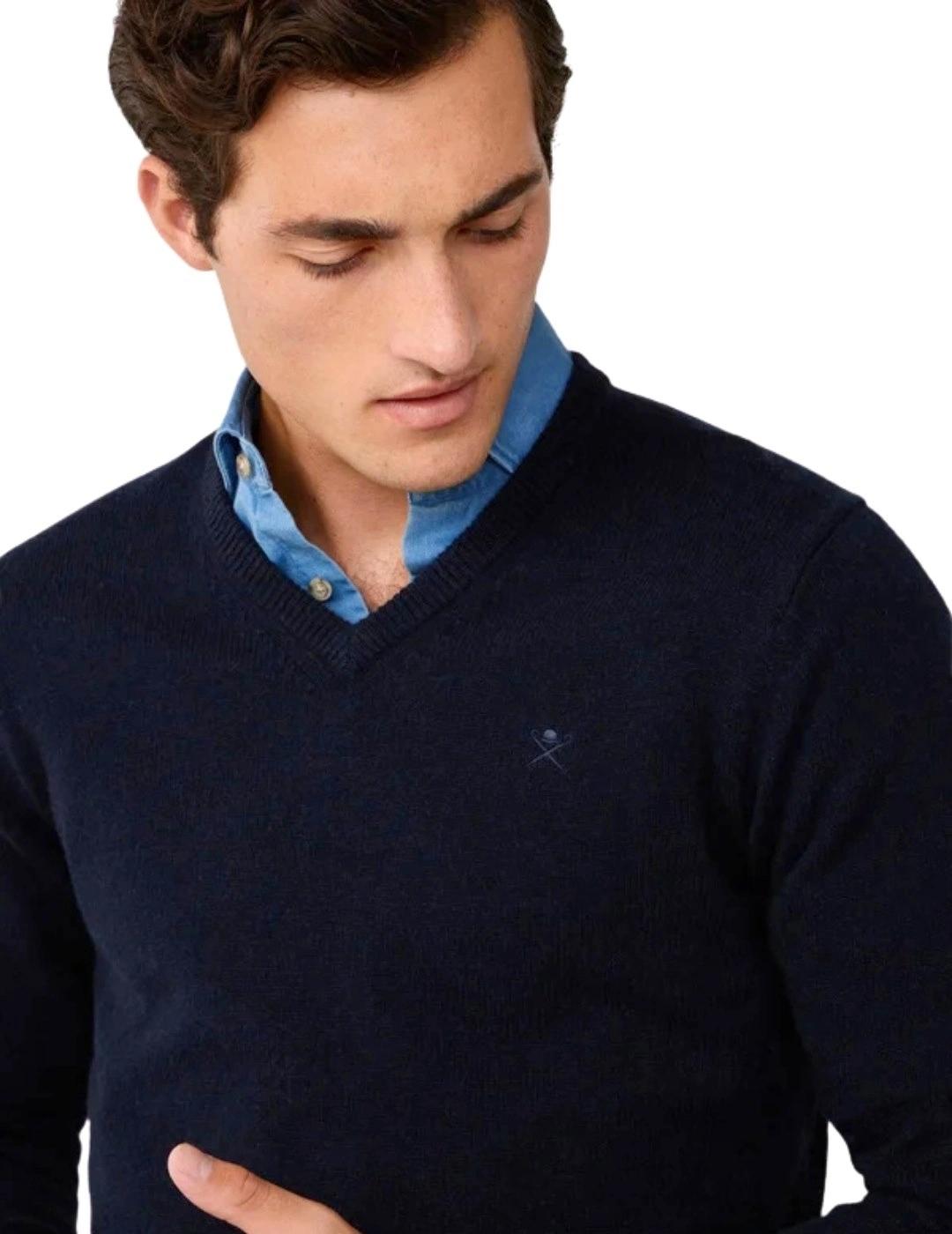 Hackett Jersey de lana cuello pico Azul medianoche