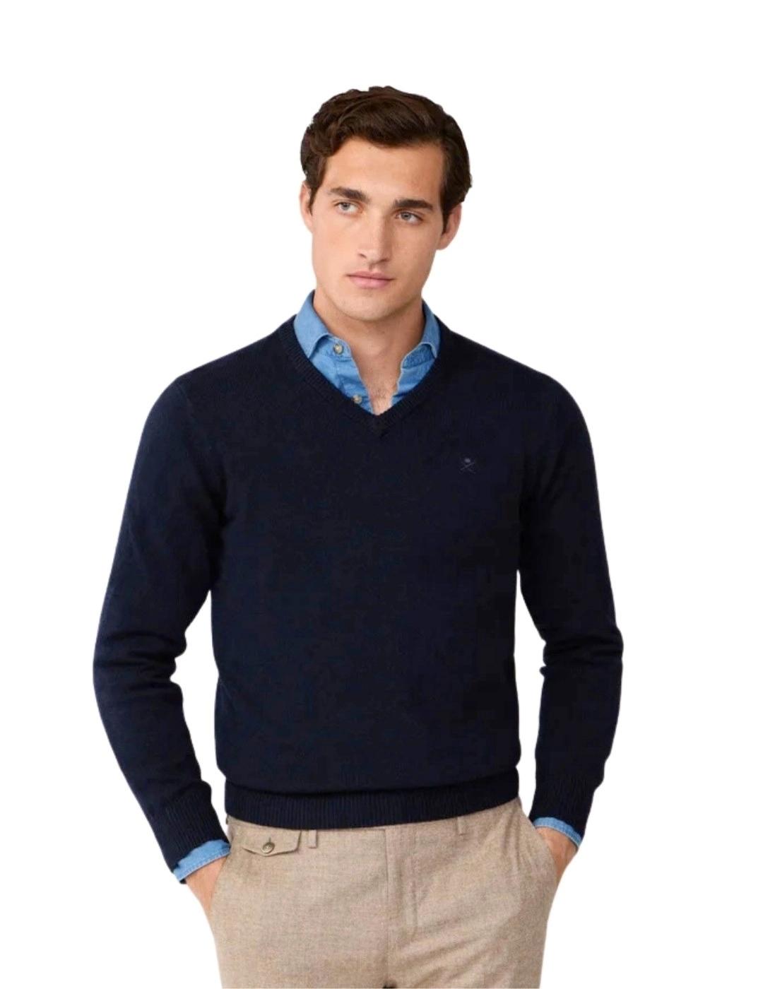 Hackett Jersey de lana cuello pico Azul medianoche