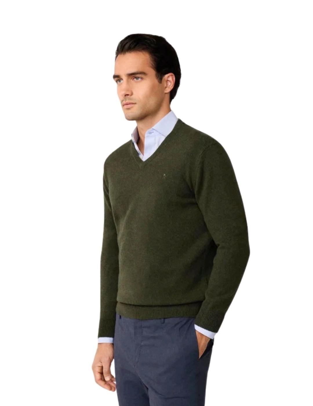 Hackett Jersey de lana cuello pico Verde oscuro