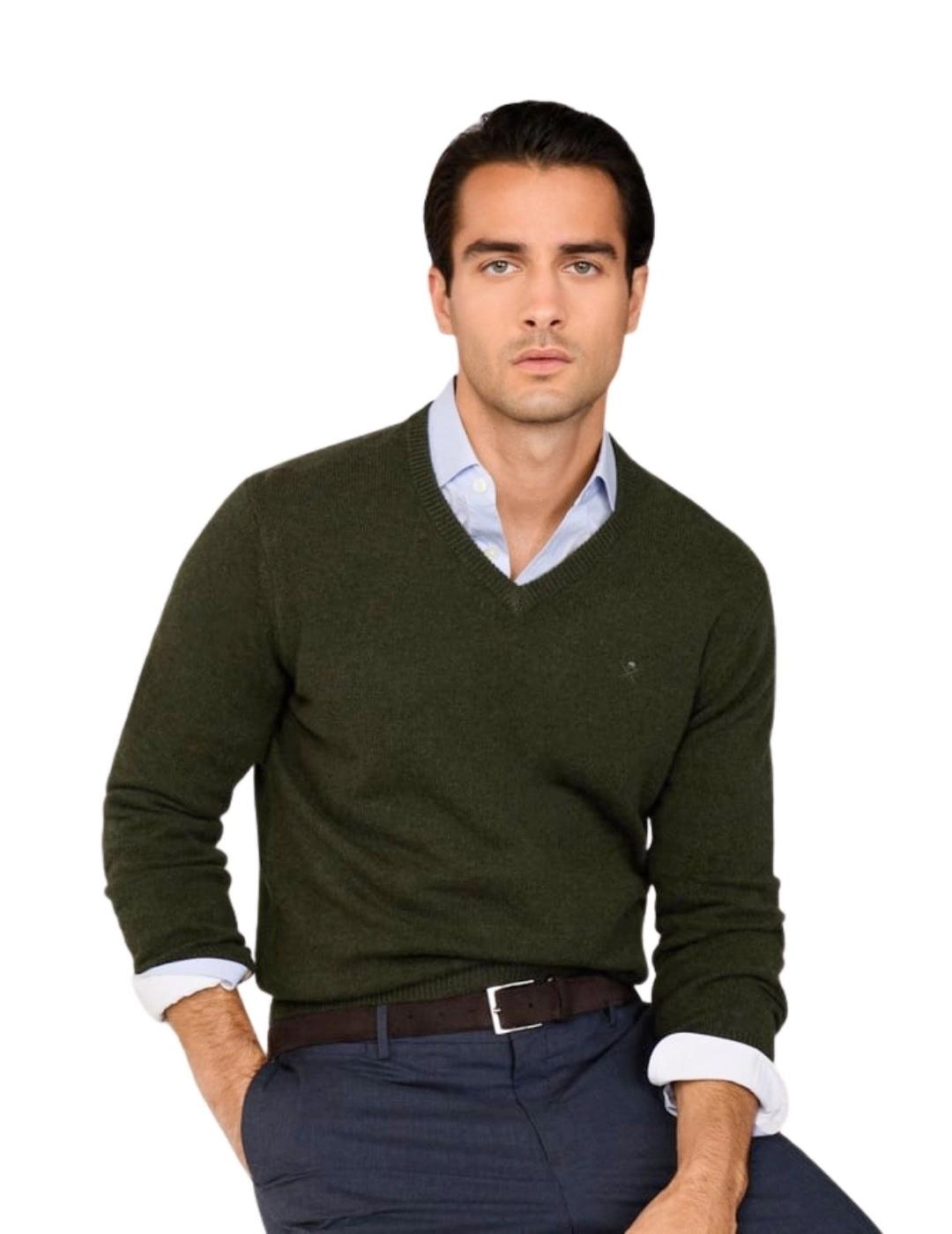 Hackett Jersey de lana cuello pico Verde oscuro